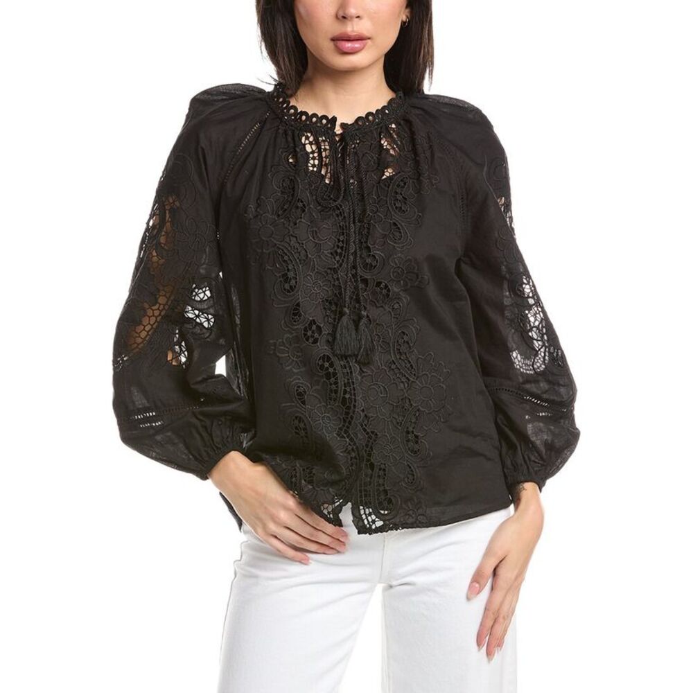 Stellah Womens  Lisa Eyelet Trimmed Blouse, Black